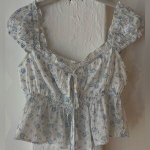 Ruffle Trim Floral Tie Front Top